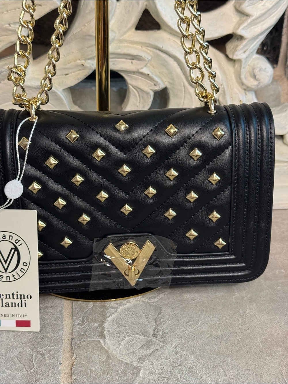 Valentino Garavani Black Quilted Stud Chain Shoulder Bag NWT